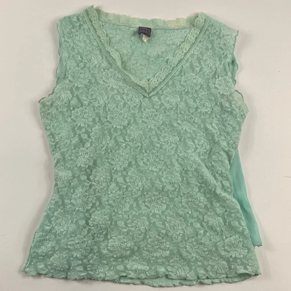 Vintage Y2K Hanky Panky Light Blue Lace Wrap Blouse - Picture 2 of 8